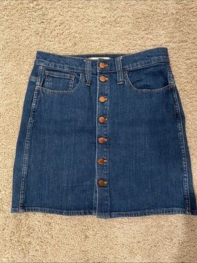 Madewell Dark Wash Button-Front Denim Mini Skirt